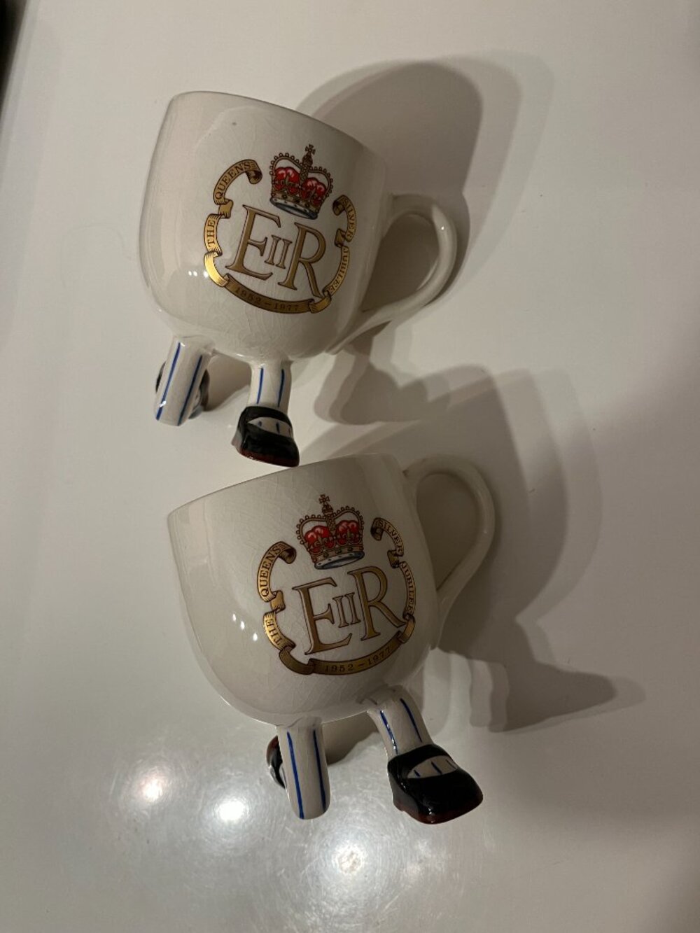 Vintage Carlton Ware Walking Cups Pair 1977 Queens Silver Jubilee Royal EIIR